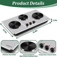Cusimax Hot Plate,Countertop Triple Burner with 7″Cast Iron Cooktop,Electric Hot Plate for Cooking,11 Level Temperature Setting - Image 5