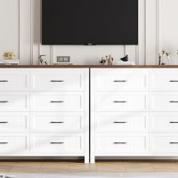 8 Drawer Dresser for Bedroom with Deep Drawers, Large Wooden Double Farmhouse Dresser Chest of Drawers for Living Room, Hallway, Entrywa — White & Brown - Image 8
