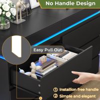 DICTAC Modern 6 Drawer Dresser with Sliding Desktop, Wide Chest of Drawers with Charging Station & LED Lights, Large Storage Tower Clothes Organizer, Black Dresser for Bedroom - Image 7