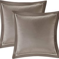 Madison Park Essentials Room in a Bag Faux Silk Comforter Set - Luxe Diamond Tufting All Season Bedding, Matching Curtains, Decorative Pillows, Taupe King(104"x92") 24 Piece - Image 13