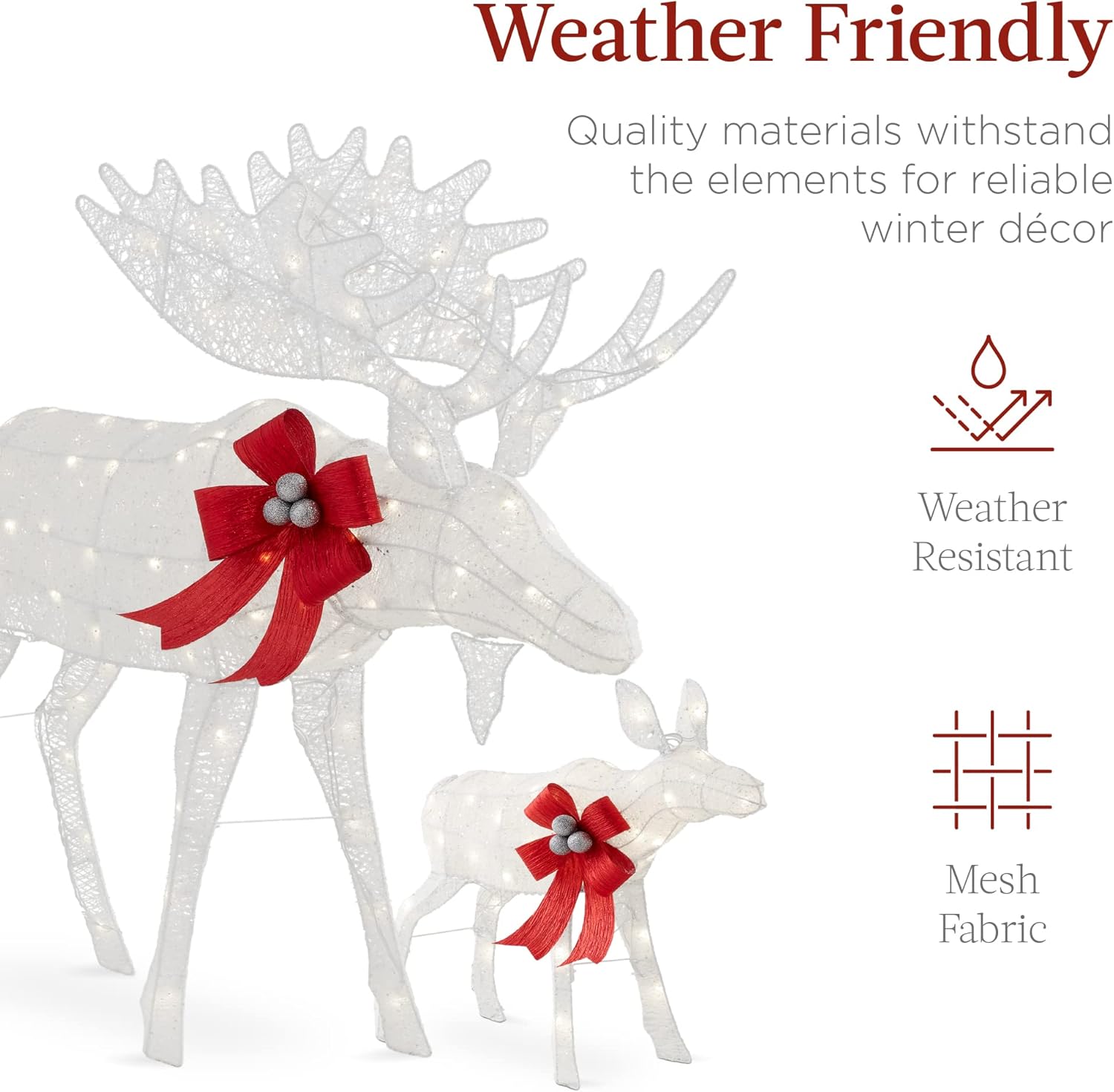 Best Choice Products 2-Piece Moose Family, Lighted Outdoor All-Weather Christmas Yard Decoration Light-Up Décor Set w/ 170 LED Lights, Ground Stakes, Zip Ties - White - Image 5