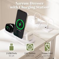Yoobure Narrow Dresser for Bedroom, LED Slim Nightstand with Charging Station, Small Dressers Chest of Drawers, Narrow Side Table End Table Tall Skinny Cabinet Night Stand for Small Spaces, White - Image 4