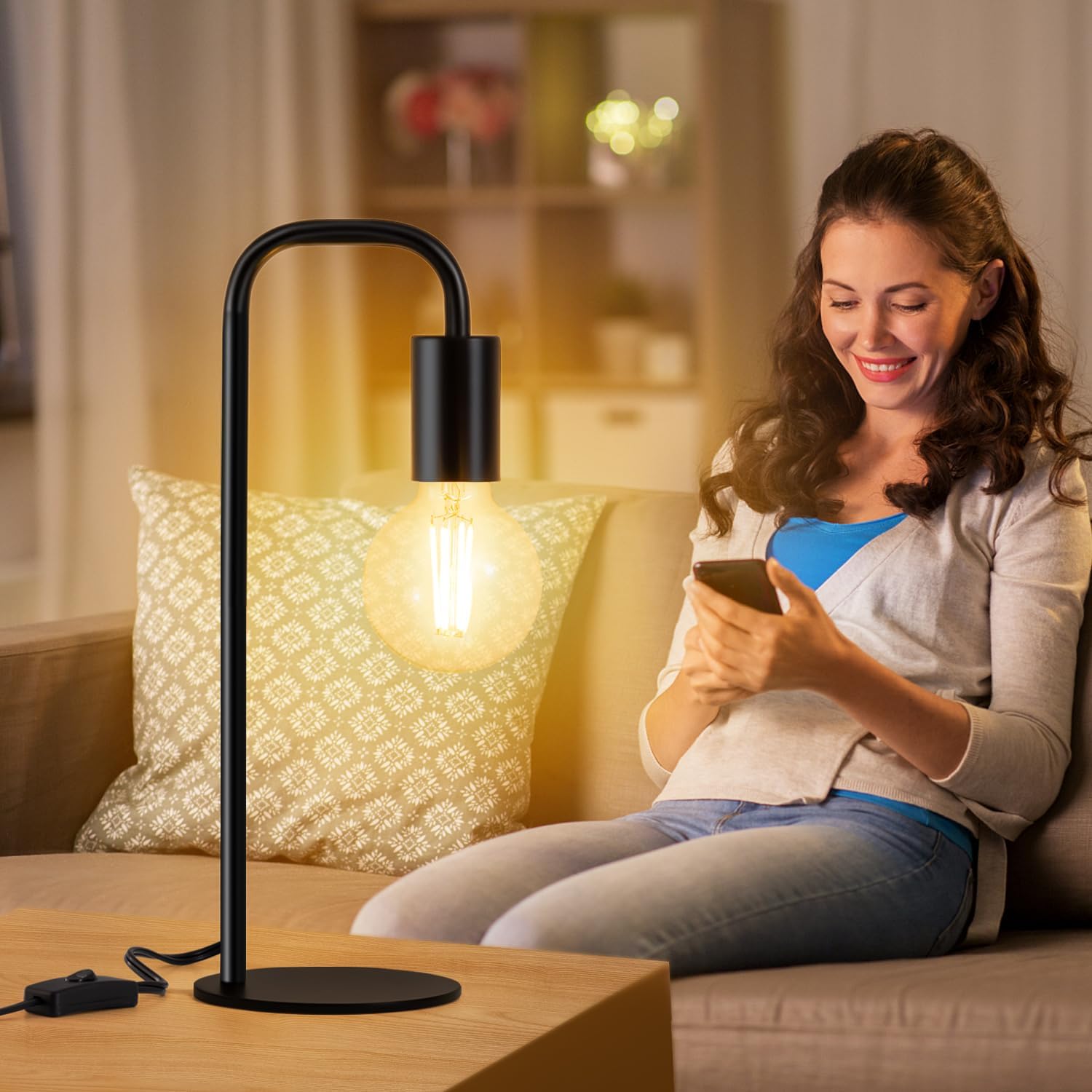 Industrial Table Lamp for Bedroom, Bed Side Table Lamps for Nightstand with Wire Switch, E26 Socket Base, Modern Nightstand Lamp for Living Room, Reading, Office, Bulb Not Included - Image 5