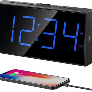 Digital Dual Alarm Clock for Bedroom, Large Display Bedside with Battery Backup, USB Phone Charger, Volume, Dimmer, Easy to Set Loud LED Heavy Sleepers Kid Senior Teen Boy Girl Kitchen
