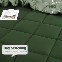 HIG 3pc Green Queen Size Comforter Set - All Season Reversible Down Alternative Bedding Comforter Set - Quilted Duvet Insert with Corner Tabs - Box Stitched Blanket - Breathable, Soft, Fluffy - Image 3