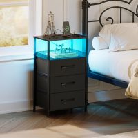 Night Stand Set 2 with Charging Station, 3 Drawer Nightstands with LED Lights, End Table with Outlets and USB Ports, Side Table with Open Shelf, Bedside Tables for Bedroom, Black - Image 2