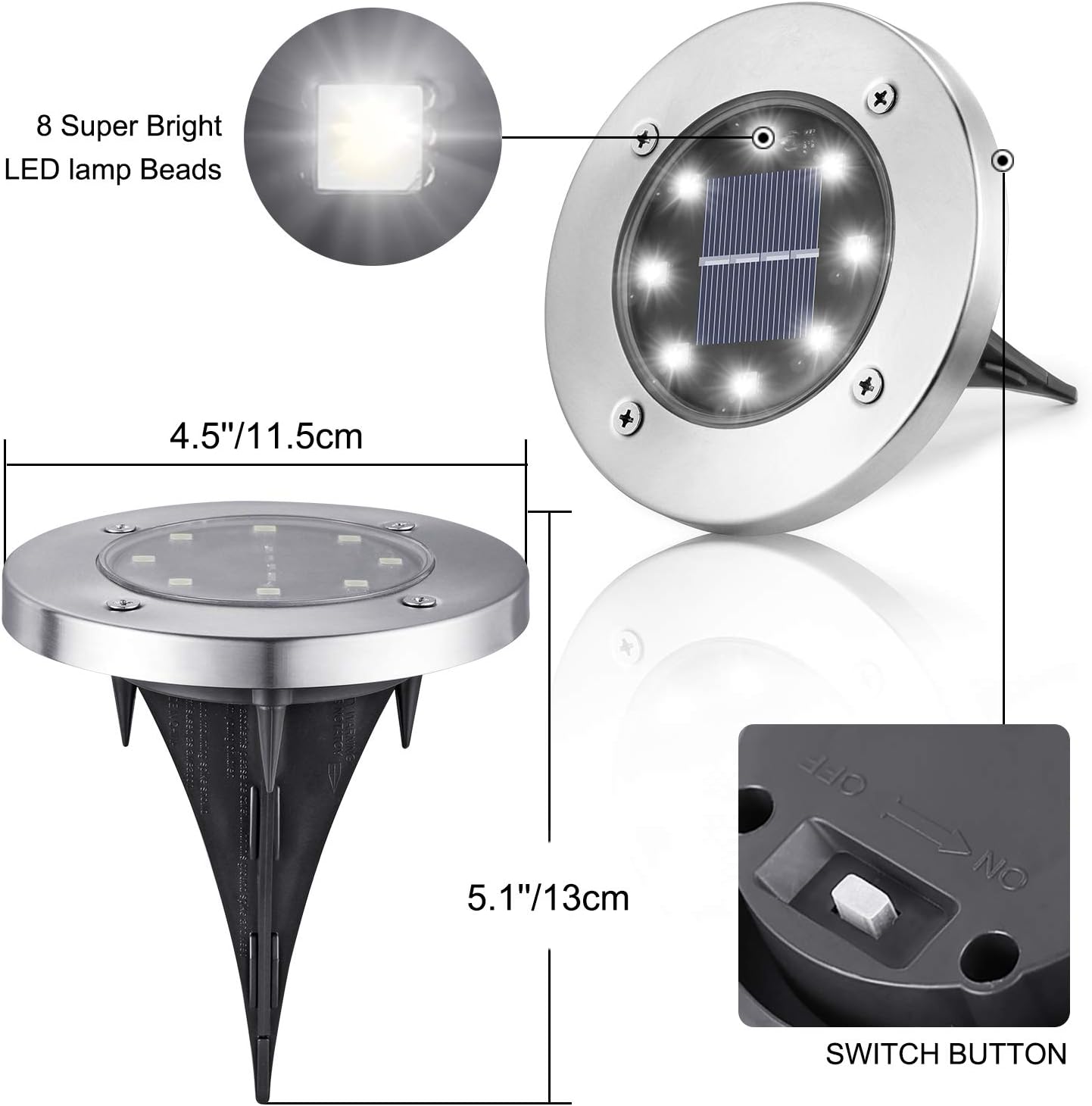 LYHOPE Solar Ground Lights Outdoor, 8 Pack 8 LED Solar Disk Lights Waterproof Garden In-ground Pathway Light Landscape Lighting for Lawn,Yard,Deck,Patio,Walkway (White) - Image 6