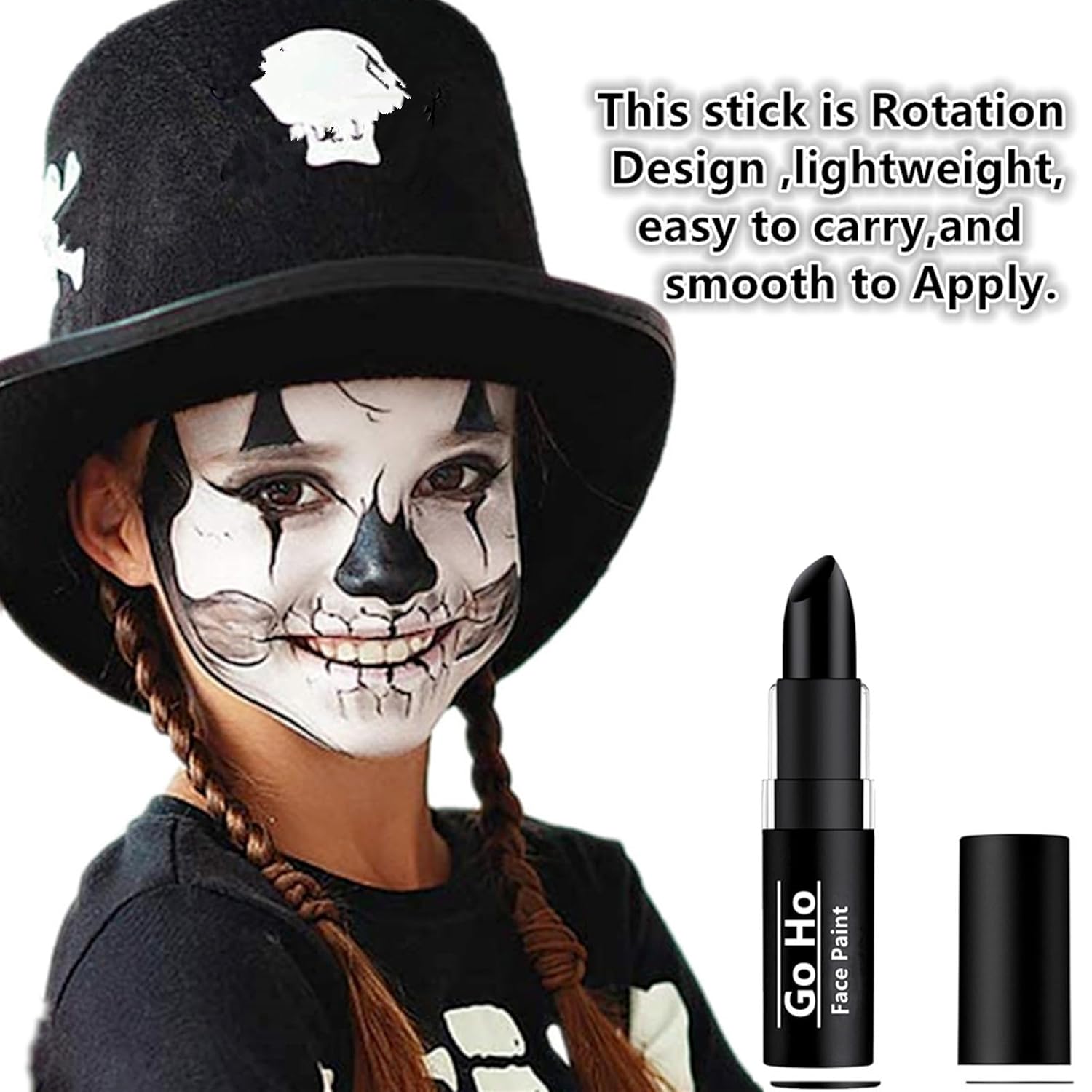 Go Ho Makeup Clown Black Cream-Blendable Stick - Face Body Paint for Professional SFX, Cosplay Costume - Safe Facepaint, Nose & Lip Smacking, Eye Black for Baseball/Football, Sports, Halloween - Image 2
