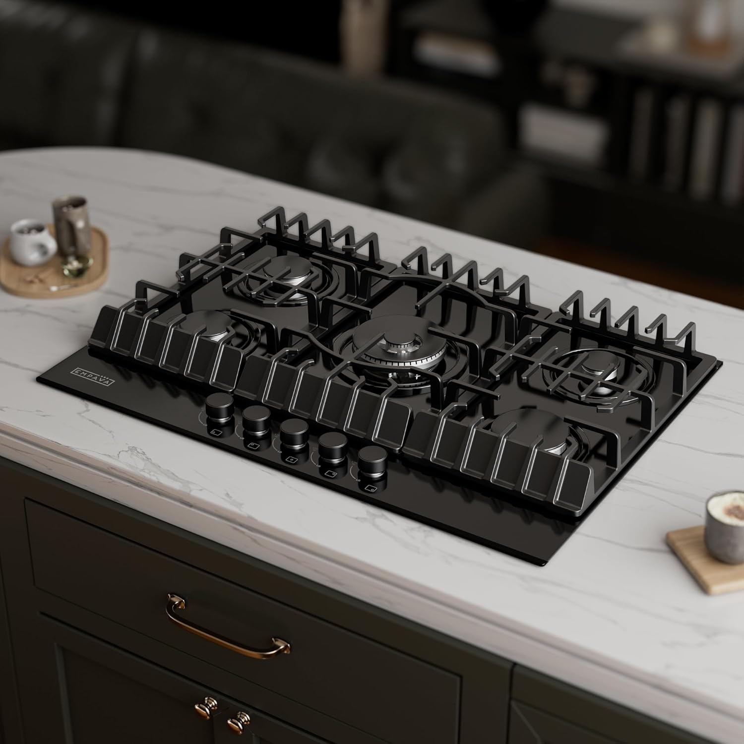 Empava 30 in. Gas Stove Cooktop 5 Italy Sabaf Sealed Burners NG/LPG Convertible in Black Tempered Glass, 30 Inch - Image 3