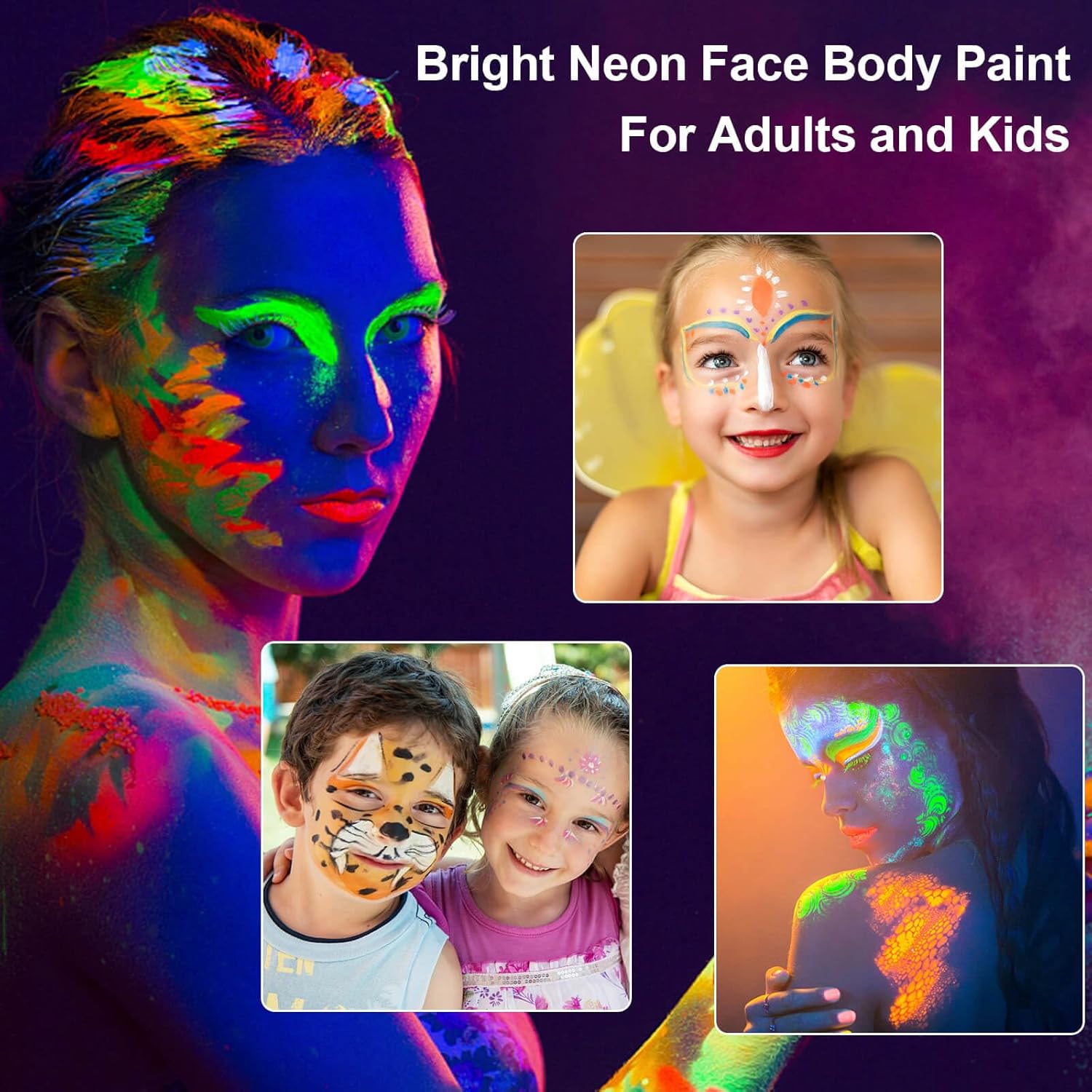 MEICOLY Neon Face Paint,UV Blacklight Glow Face Paint,8 Bright Colors Neon Fluorescent Rave Body Paint Palette,Water Activated Eyeliner,Water Based Glow In The Dark Halloween Washable for Kids Adults - Image 3