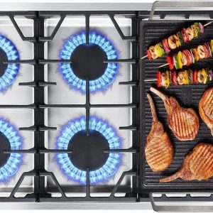 AAOBOSI 36 inch Gas Cooktop, 6 Burners Propane Stoves with 72,000 BTUs, NG/LPG Convertible, Cast Iron Grates Stainless Steel, Ideal Gas Stoves Top for RV, Kitchen, Home