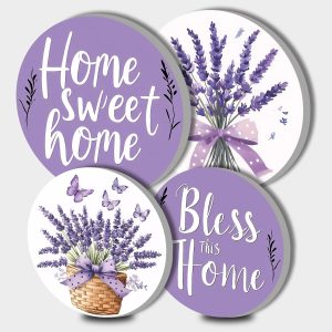 Purple Lavender Stove Burner Covers, Spring Floral Decor Gas Stove Burner Covers 8 ＆10 Inches Stove Top Covers Electric Stove 4 Pcs Metal Stove Cover Gas Stove Top Covers, Cooktop Decorative