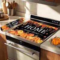Fall Pumpkin Stove Cover For Electric Stove, 20x28 Glass Stove Top Mat Fall Black Heat Resist Electric Gas Range Mat Sweet Home Decor Glass Top Protector Kitchen Induction Cooktop Pad - Image 2