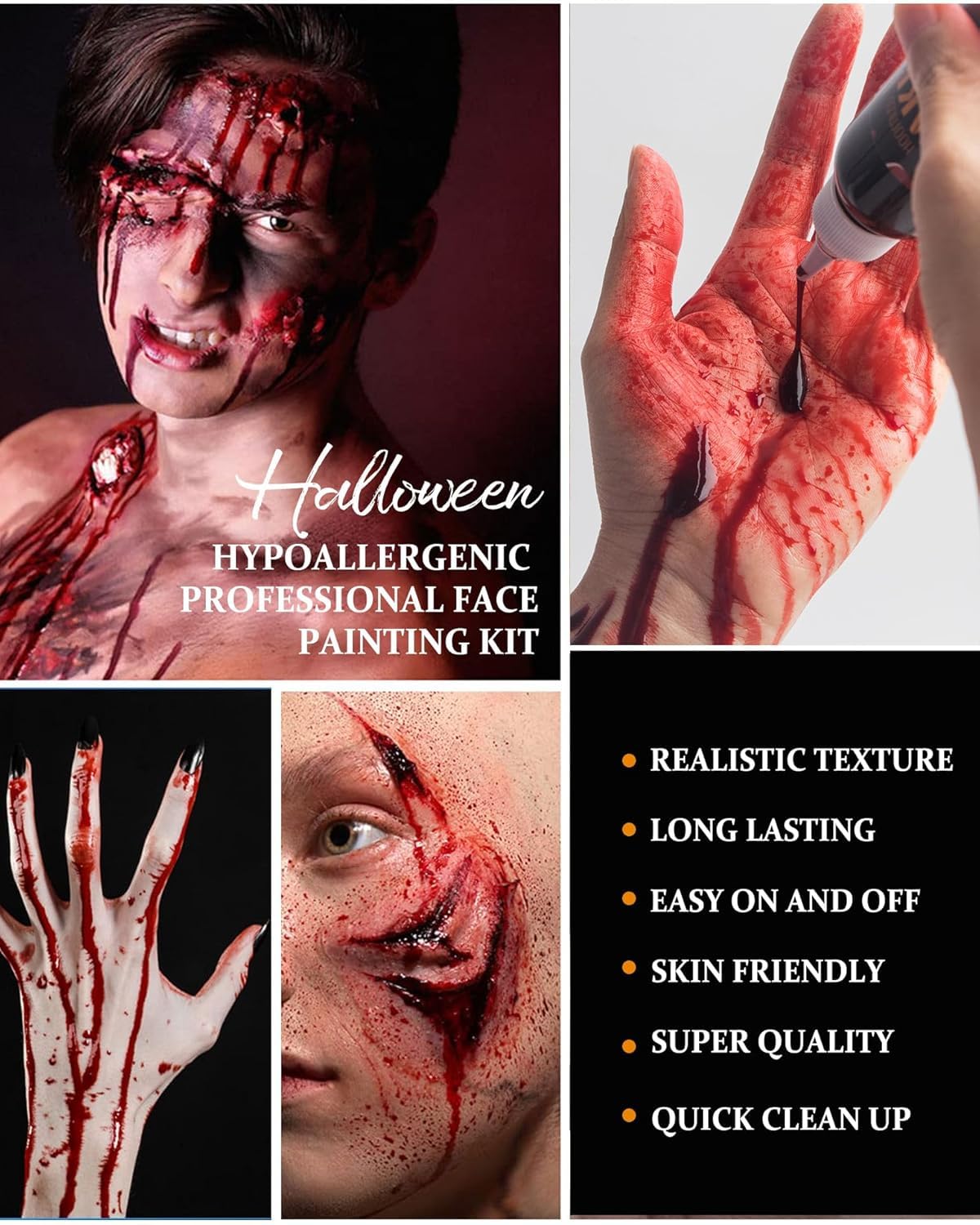 Halloween Fake Blood Spray 2.03oz + Dripping Blood 2.03oz+Coagulated Blood 1.06oz Washable Realistic Fake Blood for Clothes Sfx Special Effects Makeup Kit for Vampire Zombie (3Red) - Image 4