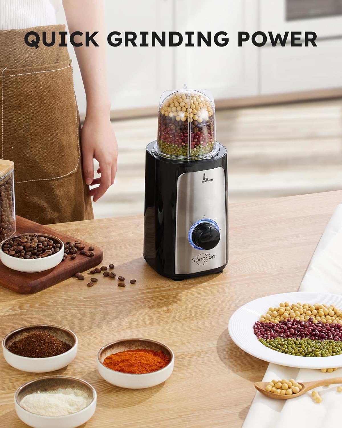 SANGCON 5 in 1 Blender and Food Processor Combo for Kitchen, Small Electric Food Chopper for Meat and Vegetable, 350W High Speed Blenders with 2 Speeds and Pulse for Smoothies and Shakes - Image 5