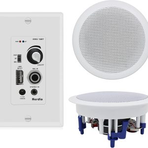 Herdio 5.25'' Home Audio Package Wall Mount Bluetooth Amplifier Receiver System with 300W in Ceiling Wall Passive Speakers Great for Home Theater Office Bathroom Kitchen Living Room (A Pair)
