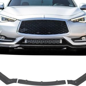 SCITOO Front Lip Spoiler Fits for 2017-2020 for Infiniti Q60 Coupe Glossy Carbon Look V Style Front Bumper Lip