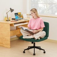 Boucle Criss Cross Chair with Wheels – Wide Armless Office Desk Chair, Ergonomic, Height Adjustment, Adjustable Swivel Vanity Chair, Comfy Fabric Computer Task Chair for Home (Boucle, Green) - Image 2