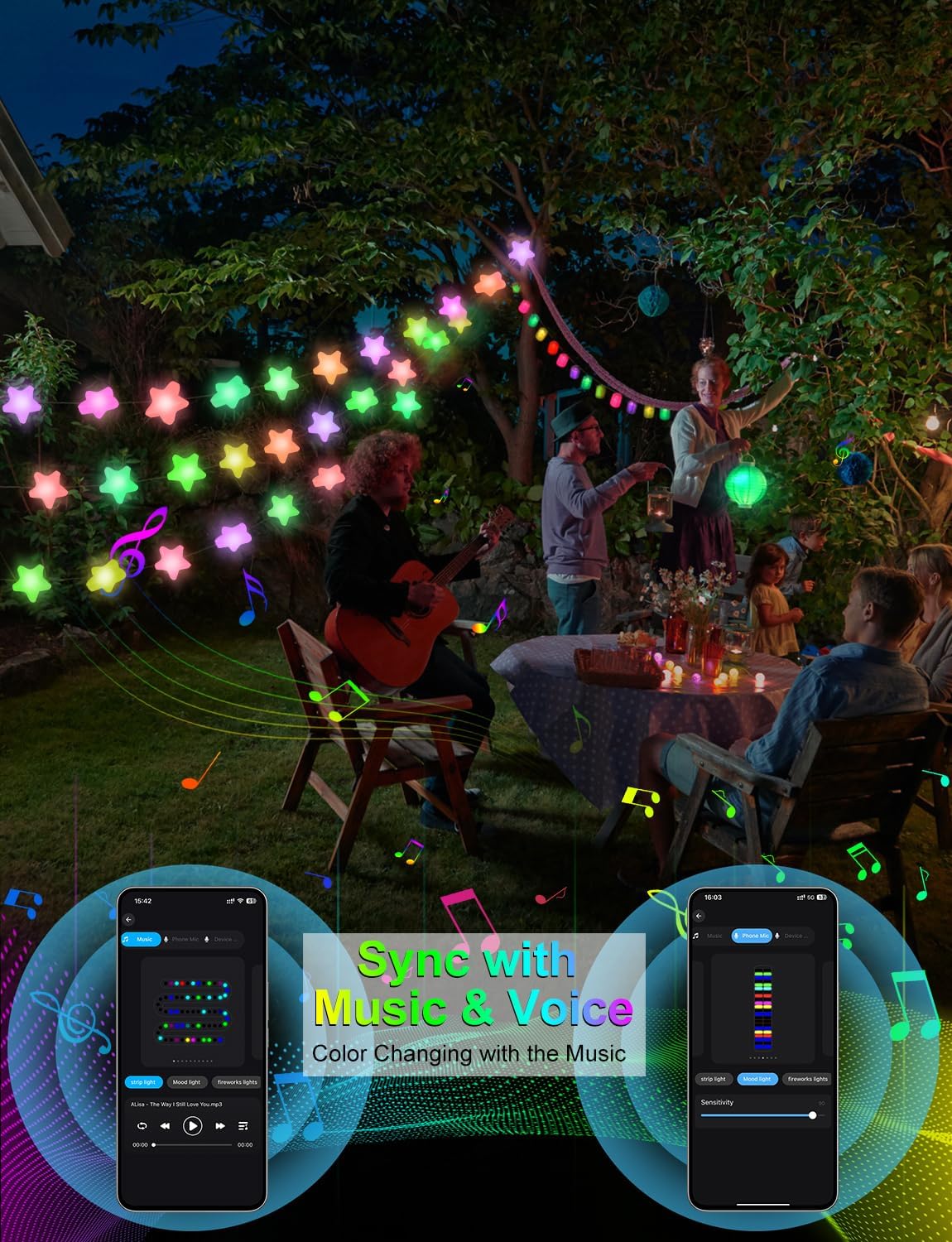 Smart Star String Lights Plug in, 33Ft 16 Million Color Changing Fairy Lights RGB Built in Chip APP & Remote Control DIY Music Sync Twinkle Light for Bedroom Halloween Decoration - Image 4