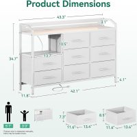 KKL White Dresser for Bedroom with Light Strip & Power Outlet — 8 Drawers Dressers & Chest of Drawers with Shelf, Wood Top, Metal Frame, Wide Dressers for Girls Bedroom, Living Room, Hallway, Closet - Image 2