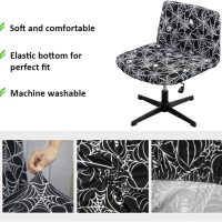 Armless Office Chair Cover Criss Cross Chair Slipcover Protectors Stretchable Removable Wide Seat Chair Cover Mid Back Computer Desk Vanity Accent Chair Covers (Black & White) - Image 6