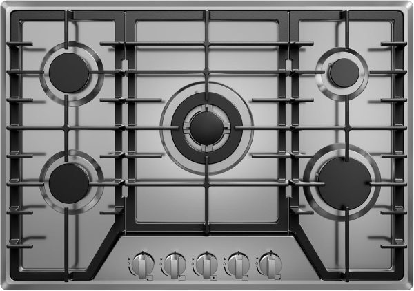 30 inch Gas Cooktop with 5 Sealed Burners, Stainless Steel Drop-in Stove Top, Dishwasher Safe Cast Iron Grates, NG/LPG Convertible, 38K BTU