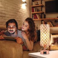 Hong-in Crystal Table Lamp - 3-Way Dimmable Touch Control, Rose Gold Bedside Lamp with USB C and A Ports, Nightstand Light for Living Room, Bedroom, Home Office (Bulb Included) - Image 4