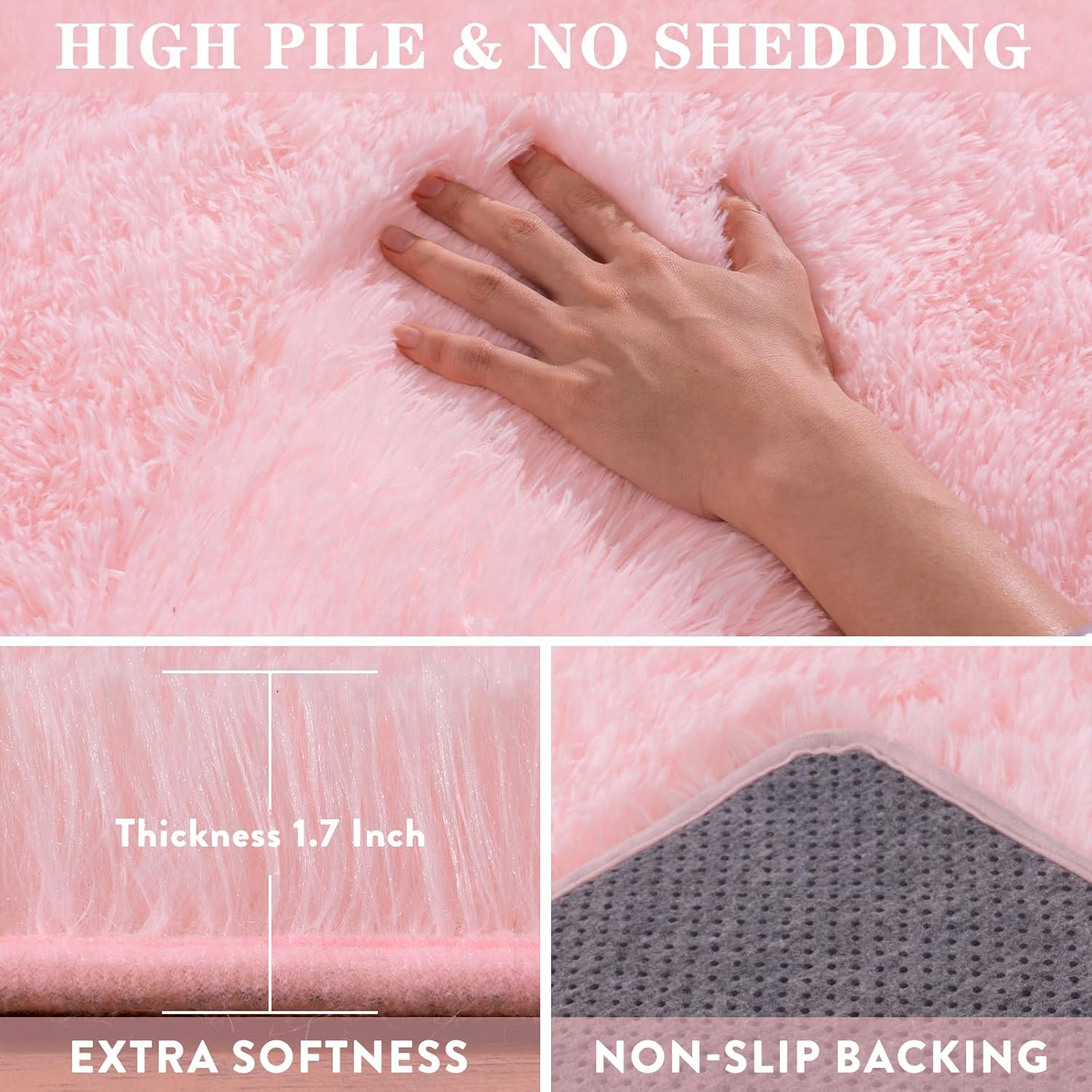 Fluffy Pink Rug for Bedroom Girls, 5x7 Soft Fuzzy Plush Shag Area Rug for Living Room, Cute Comfy Throw Rug for Kids, Non-Slip Indoor Shaggy Floor Carpet for Nursery Teen Dorms Home Decor Aesthetic - Image 6