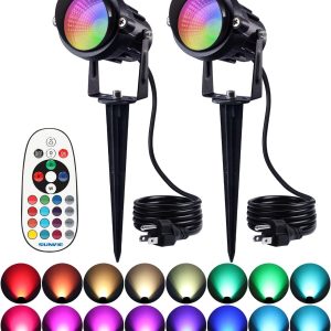 SUNVIE Halloween Spotlight Outdoor 12W RGB LED Color Changing Landscape Lights with Remote Control 120V Landscape Lighting Waterproof Spot Lights Outdoor for Yard Garden Patio Lawn Decorative, 2 Pack