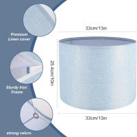 Lamp Shades Set of 2, Drum Lampshade for Table Lamps Floor Lamp, 13" Top X 13" Bottom X 10" High Blue Large Line Fabric Lamp Shades, Easy Assembly Replacement Lampshades - Image 2
