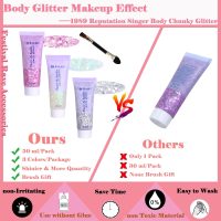 Body Glitter Face Glitter Gel: Singer Concerts Disco Festival Rave Accessories Face Glitter Makeup 150ml Chunky Sequins Mermaid Face Body Hair Glitter Gel (White&Silver&Pink) - Image 3