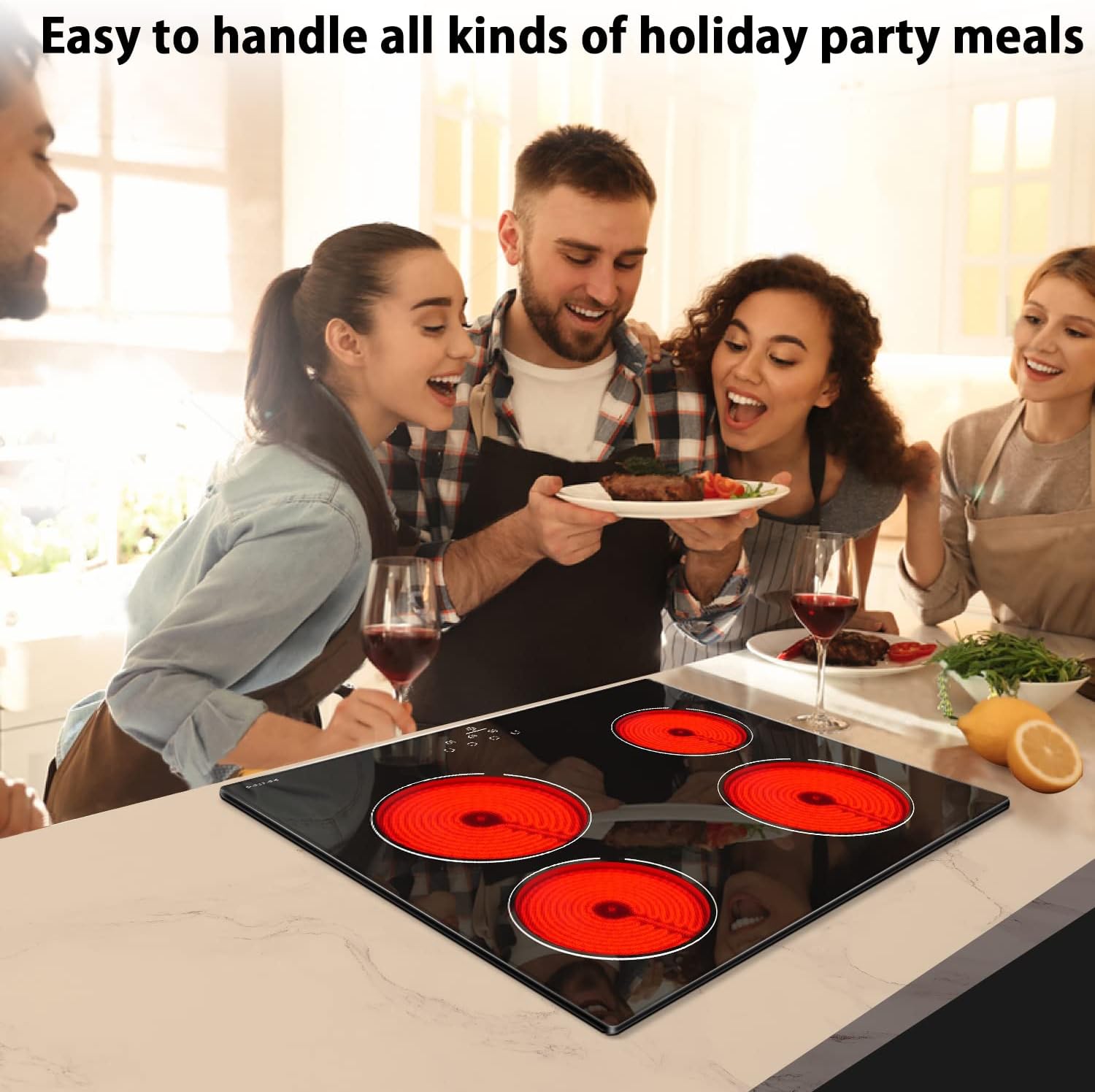 Noxton 24 Inch Electric Cooktop 4 Burners Electric Stove, Built-in Ceramic Cooktop with Touch Control Child Lock Timer Easy To Clean with Hard Wire 6000W 240V - Image 4