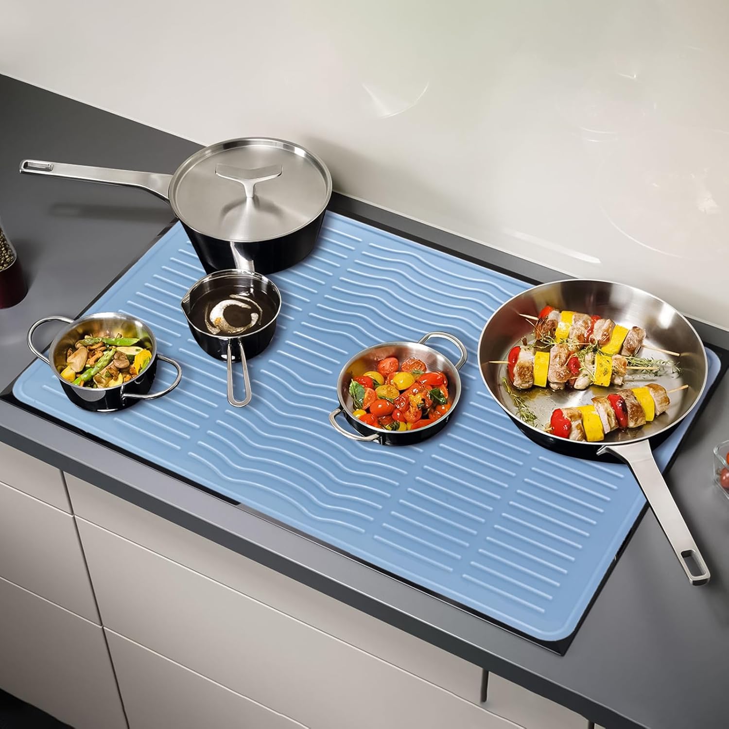 Stove Top Cover 28 x 20 Inches Silicone Stove Top Covers for Electric Stove Heat Resistant Stove Mat for Oven Glass Top Stove Kitchen Range Cooktop Stovetop Large Countertop Drying Mats Maze Blue - Image 8