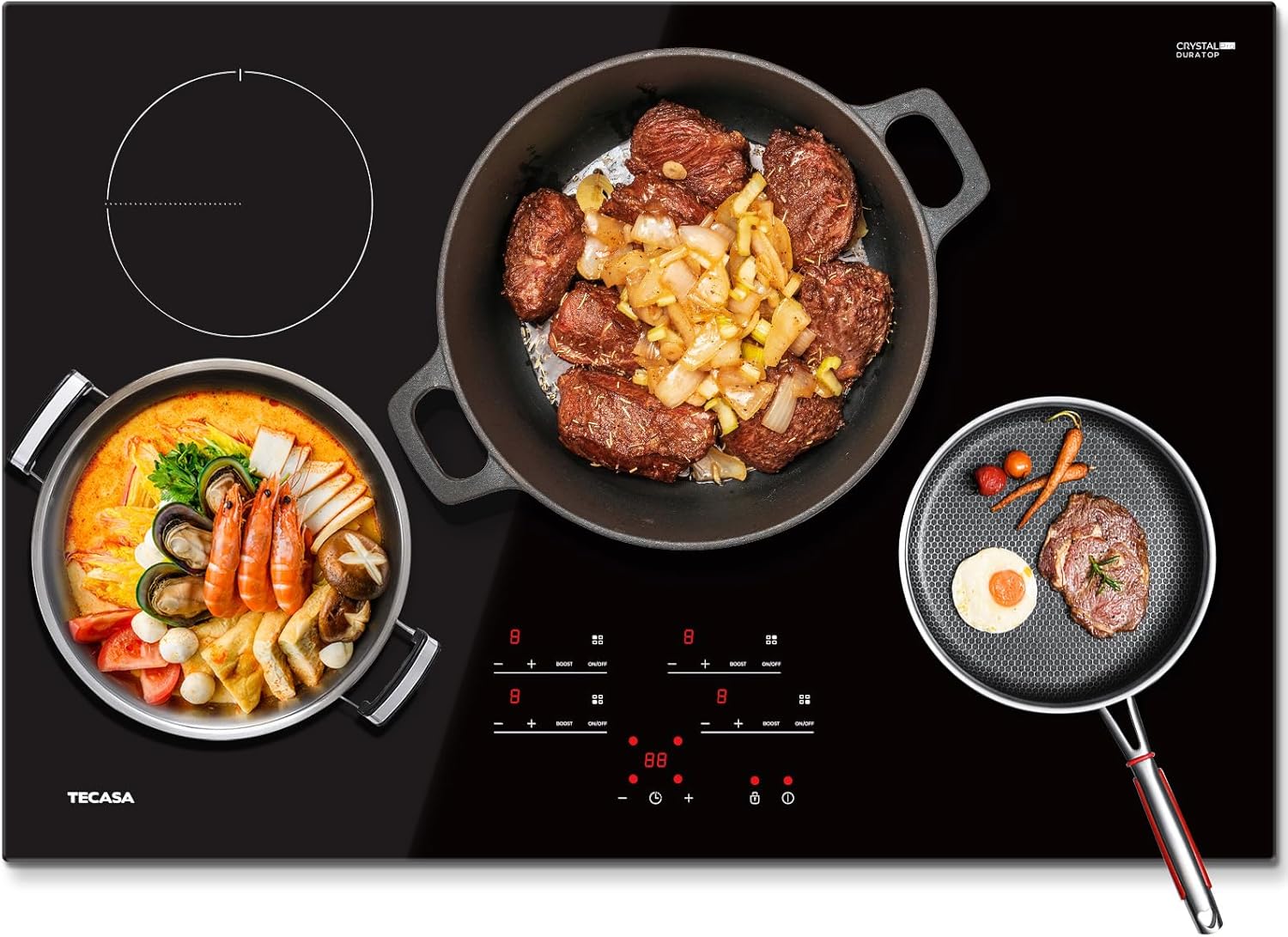 30 Inch Induction Cooktop 7400W, TECASA Built-in Induction Stovetop with 4 Boost Burner, Timer & Child Safety Lock, 9 Heating Level, Sensor Touch Control, 240V, Drop-in Electric Stove Top