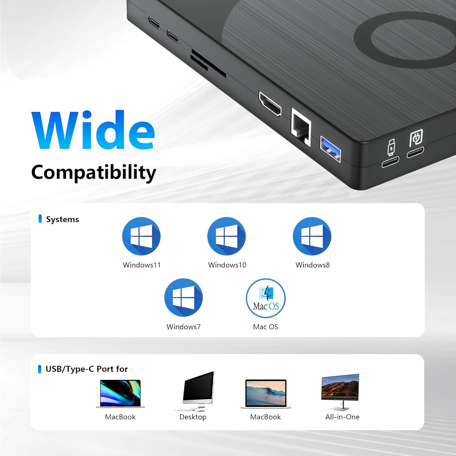 External Blu Ray Drive, 8 in 1 USB Blu-ray Drives External for Laptop, External DVD Player Support 100G Disc 3D, USB CD Drive with SD/TF Port HDMI and LAN Interface, CD Burner for Windows XP/7/8/10/11 - Image 5