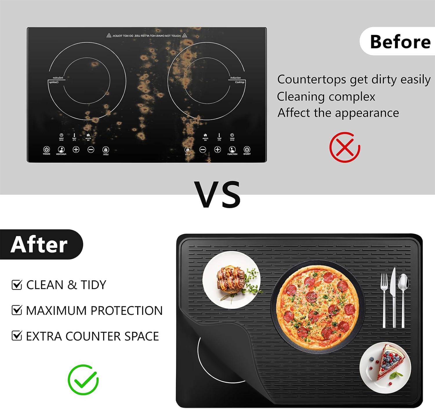 Silicone Stove Top Cover Mat, 28"x20" Silicone Electric Stove Top Protector, Heat Resistant Glass Cooktop Cover, Range Covers for Electric Stove, XL Dish Drying Mat for Kitchen (Black) - Image 3