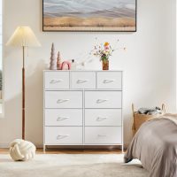 DUMOS Dresser for Bedroom, Storage Organizer with 9 Drawers, Chest of Drawers with Fabric Bins, Sturdy Metal Frame, Wood Tabletop for Guest Room, Closet, Entryway, Nursery - Image 9