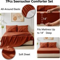 CozyLux Queen Comforter Set Burnt Orange, 7 Pieces Pintuck Bed in A Bag Premium Terracotta Comforter Queen Size, Pinch Pleat Bedding Sets with Comforter, Sheets, Pillowcases & Shams - Image 6