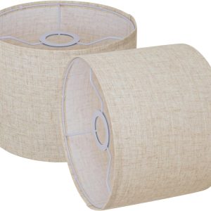 Small Lampshades Set of 2, Beige Linen Drum Lampshades, 8.66" Top x 8.66" Bottom x 7.87" High Lamp Shade, Lamp Shades Replacement for Table and Floor Lamps, Pendant Light, Handcrafted, Easy Assembly