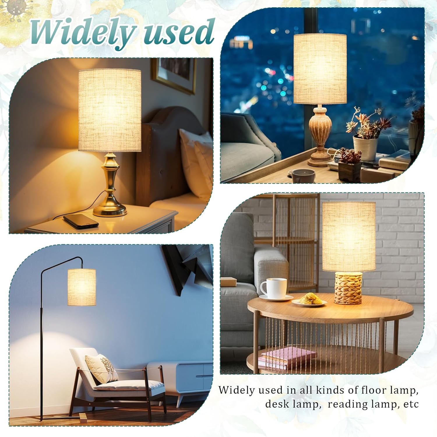 Beige Tall Lamp Shade, Drum Lamp shades, Replacement Drum Lamp Shade Natural Linen Hand Crafted for Table Lamps, Floor Lamps, Chandelier Lamp, Easy Assembly Required(9.8" Top X 9.8" Bottom X 13" High) - Image 7