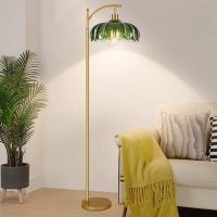 Glass Floor Lamp for Living Room,Bedroom,Gold Dimmable Standing Lamp with Remote,Mid Century Modern Brass Tall Lamp Boho Vintage Retro Floor Lamps Arc Green Flower Floor Light Lamp Bohemian - Image 7