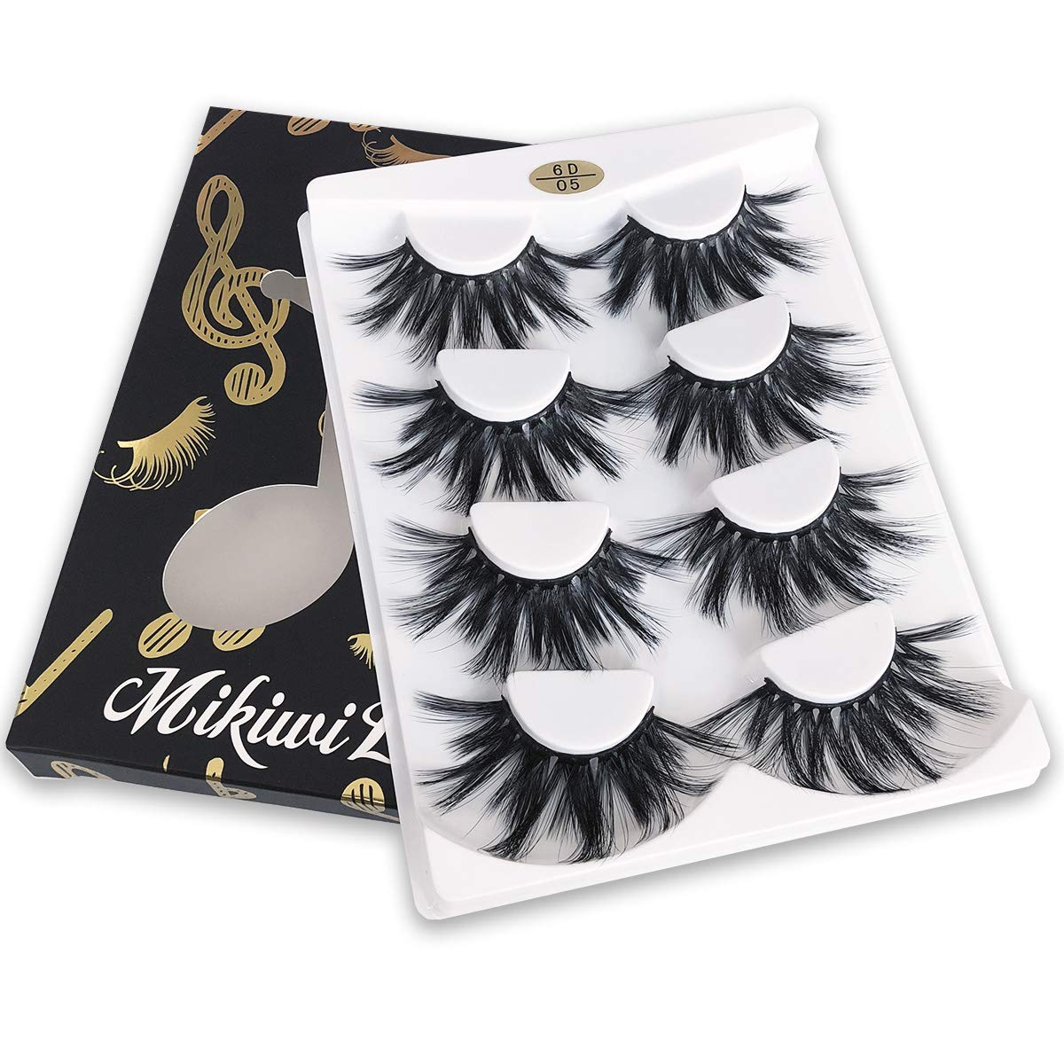MIKIWI 25mm Lashes, Dramatic 6D Faux Mink Lashes, Fluffy Volume Eyelashes, Thick Crossed Lashes, Long Faux 25mm Mink Lashes (6D4-05) - Image 2