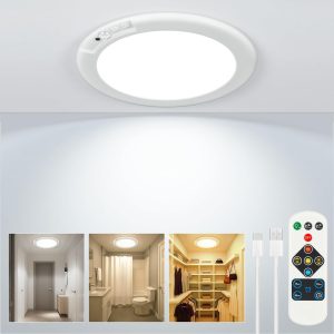Rechargeable Ceiling Light No Wiring - Battery Operated Led Lights for Bedroom with Remote, Wireless Closet Lights Motion Sensor Night Light Indoor, Living Room Bathroom Home & Kitchen Decor Lighting