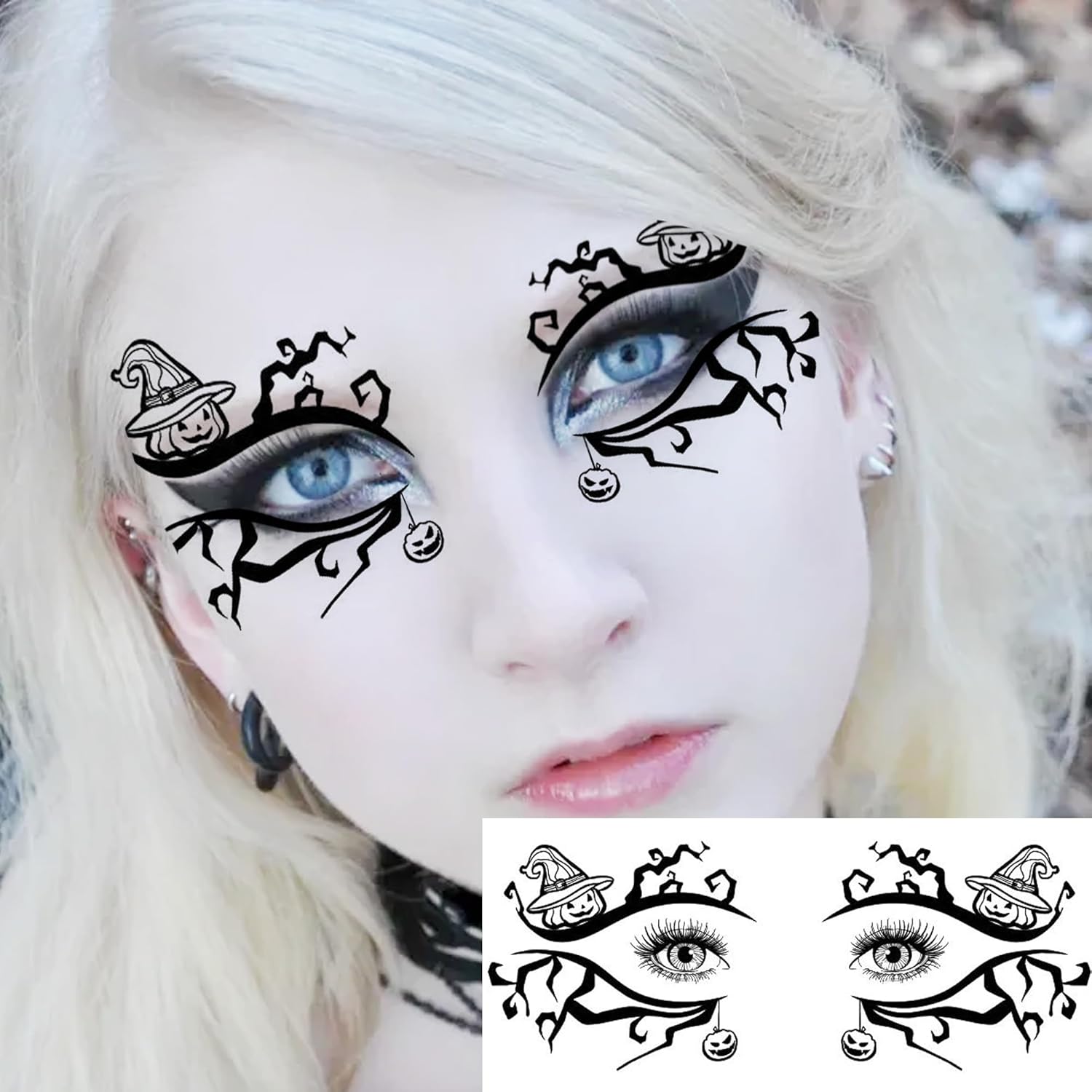 7 Sheets Halloween Eye Shadow Temporary Tattoos For Women Men Kids Adults, Halloween Eye Scary Face 3D Spider Web Tattoo Stickers, Cat Skull Bat Eyeliner Fake Tattoos Halloween Makeup Accessory - Image 5