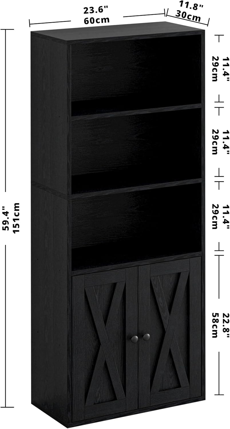 IRONCK Industrial Bookshelves and Bookcases with Doors 11.8 in Depth Floor Standing 5 Shelf Display Storage Shelves Bookcase Home Decor Furniture for Home, Office, Living Room, Bedroom - Image 3