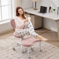 Cross Legged Office Chair with Wheels–360°Swivel Meditation Chair, Adjustable Height Yoga Office Chair for Adults, Ergonomic Kneeling Chair with Back Support for ADHD, Teddy Fabric, Pink - Image 7