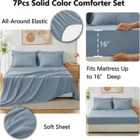 CozyLux Queen Comforter Set Grayish Blue, 7 Pieces Bed in a Bag Queen Comforter Set with Sheets, Bedding Sets with Down Alternative Comforter, Fitted Sheets, Flat Sheets, Pillow Shams and Pillowcases - Image 5