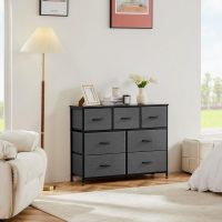 OLIXIS 7 Drawers Dresser for Bedroom, Fabric Storage Tower for Living Room, Entryway - Sturdy Steel Frame, Wooden Top & Easy Pull Fabric Bins, Closet Chests Organizer for Clothes, Classic Grey - Image 2