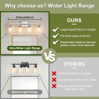 Unicozin Modern Bathroom Light Fixtures, 4 Light Vanity Lights Over Mirror, Brushed Nickel Wall Lamp with Clear Glass for Living Room Cabinet Bedroom Porch - Image 3