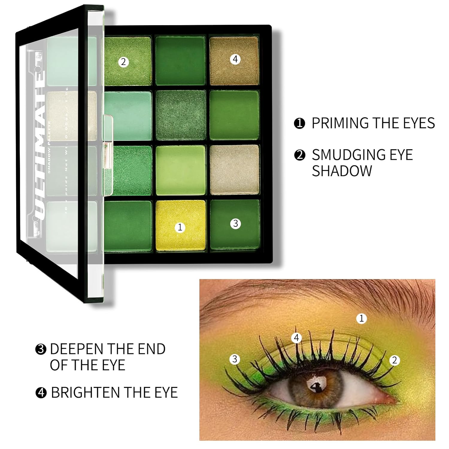 Boobeen Colorful Eyeshadow Palette Makeup-16 Colors, Matte and Glitter Eyeshadow, Bright Eyeshadow palettes, Blendable, Easy to Build Dramatic Glamour Looks (Green) - Image 4